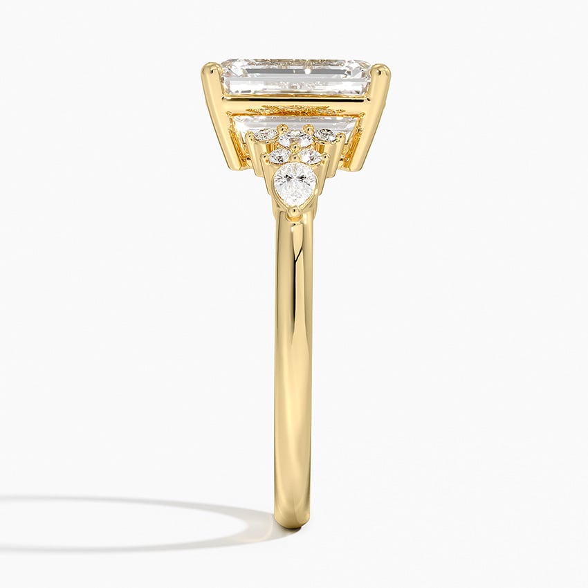 Ascend—Crowned Still Ring | Emerald-Cut Lab-Grown Diamond | Pear and Round Diamonds Pave Ring in 18K Yellow Gold