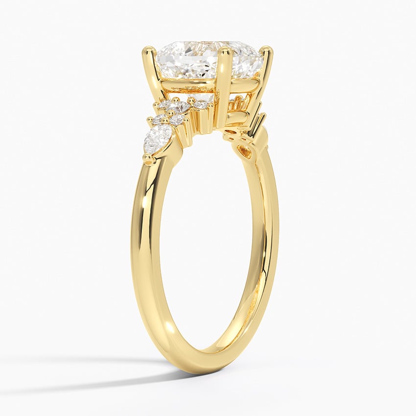 Ascend—Crowned Still Ring | Cushion-Cut Lab-Grown Diamond | Pear and Round Diamonds Pave Ring in 18K Yellow Gold