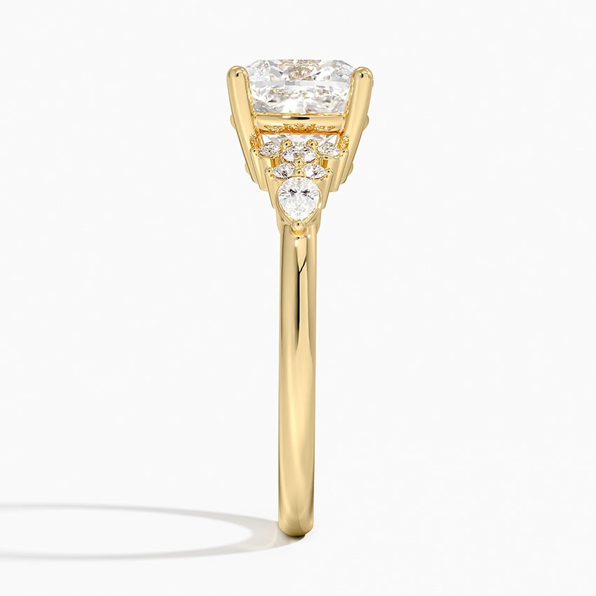 Ascend—Crowned Still Ring | Cushion-Cut Lab-Grown Diamond | Pear and Round Diamonds Pave Ring in 18K Yellow Gold