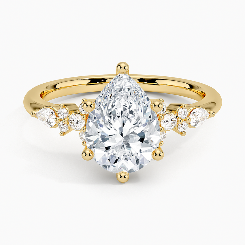 Bloom—Crowned Still Ring | Pear-Cut Lab-Grown Diamond | Pear and Round Diamonds Pave Ring in 18K Yellow Gold