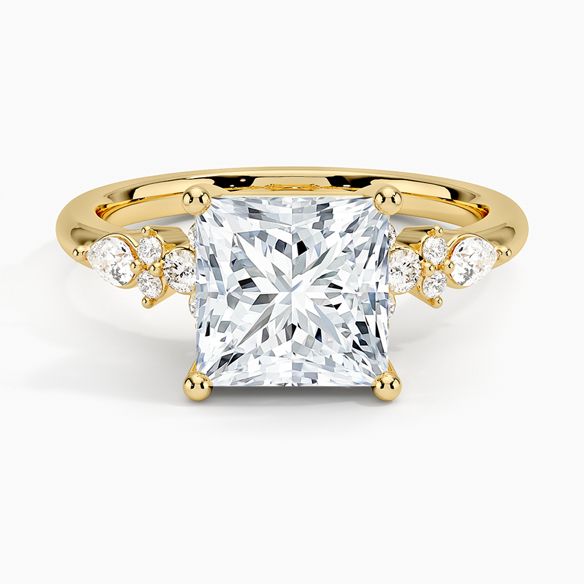 Radiate—Crowned Still Ring | Princess-Cut Lab-Grown Diamond | Pear and Round Diamonds Pave Ring in 18K Yellow Gold