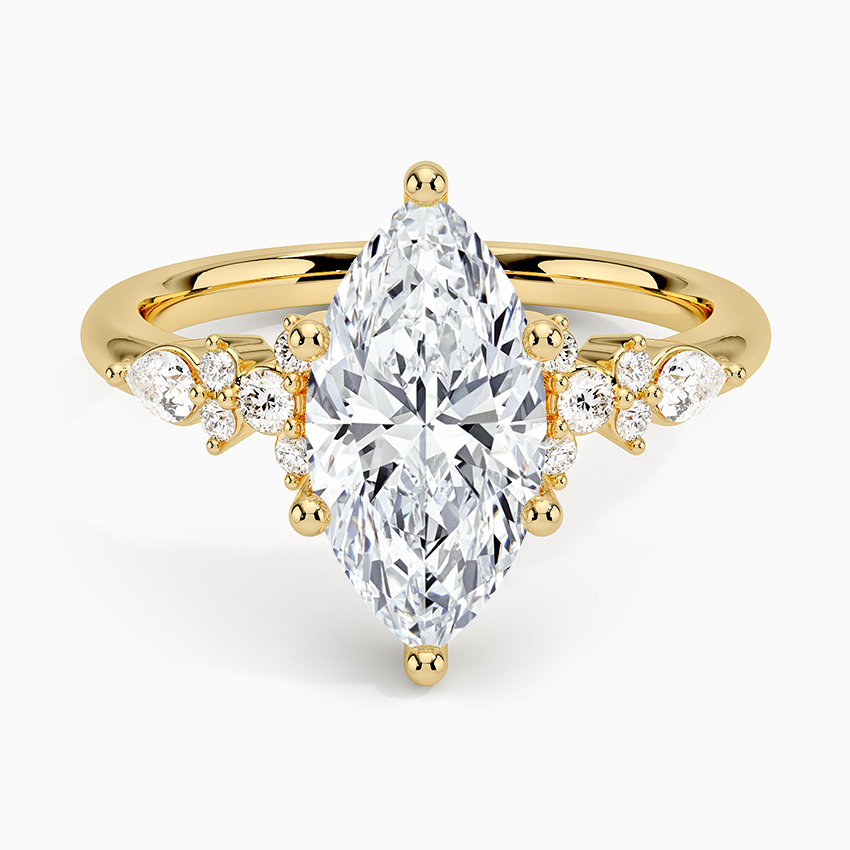 Ascend—Crowned Still Ring | Marquise-Cut Lab-Grown Diamond | Pear and Round Diamonds Pave Ring in 18K Yellow Gold