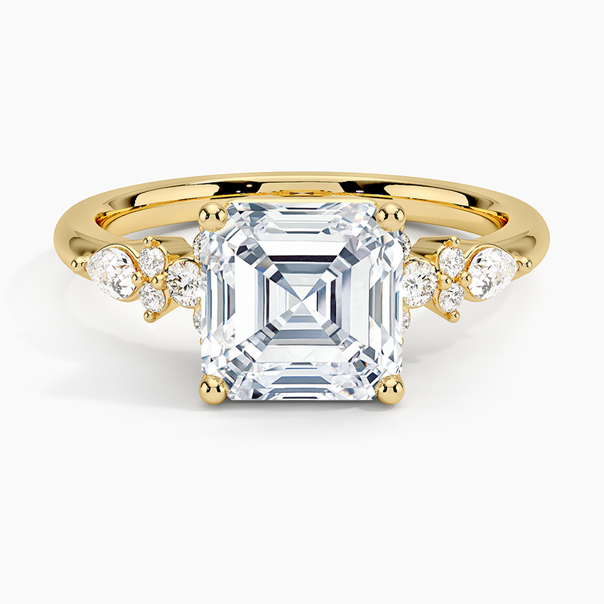 Ascend—Crowned Still Ring | Asscher-Cut Lab-Grown Diamond | Pear and Round Diamonds Pave Ring in 18K Yellow Gold