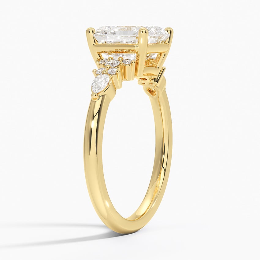 Ascend—Crowned Still Ring | Asscher-Cut Lab-Grown Diamond | Pear and Round Diamonds Pave Ring in 18K Yellow Gold