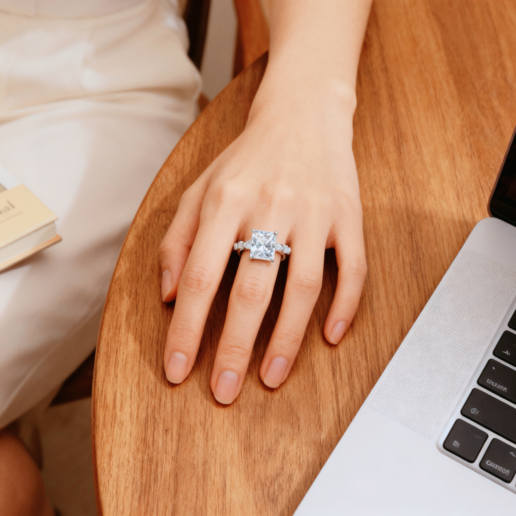 Radiate—Still Light Ring | Radiant-Cut Lab-Grown Diamond | Versailles Half Coverage Pave Ring in 18K White Gold