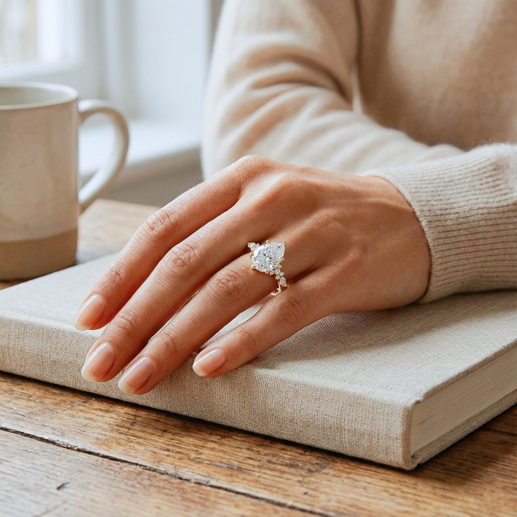 Bloom—Crowned Still Ring | Pear-Cut Lab-Grown Diamond | Pear and Round Diamonds Pave Ring in 18K Yellow Gold