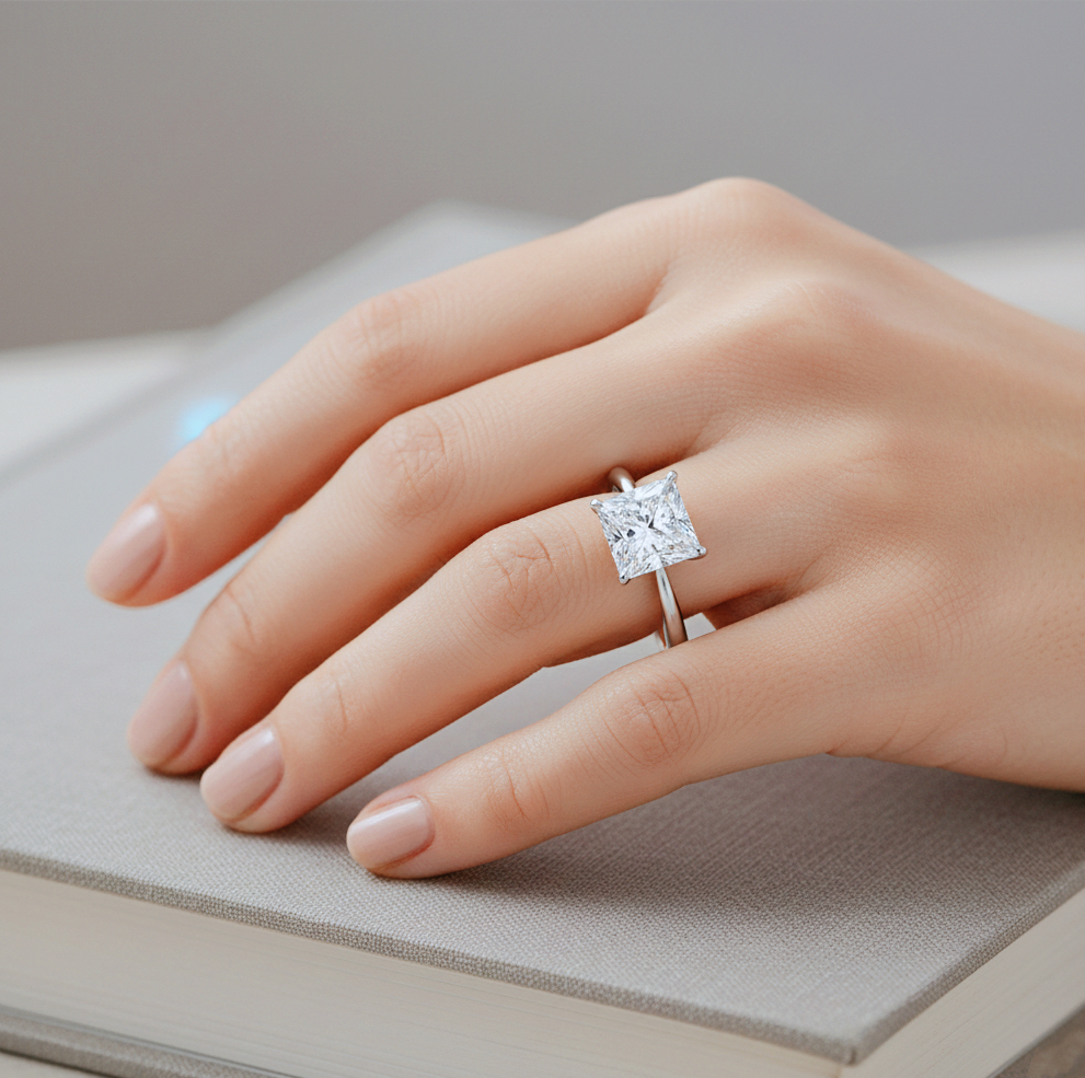 Radiate—Still Light Ring | Princess-Cut Lab-Grown Diamond | Solitaire Diamonds Ring in 18K White Gold