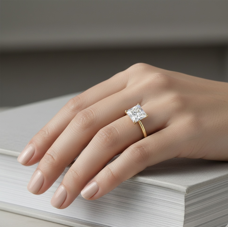 Radiate—Crowned Still Ring | Princess-Cut Lab-Grown Diamond | Solitaire Diamonds Ring in 18K Yellow Gold