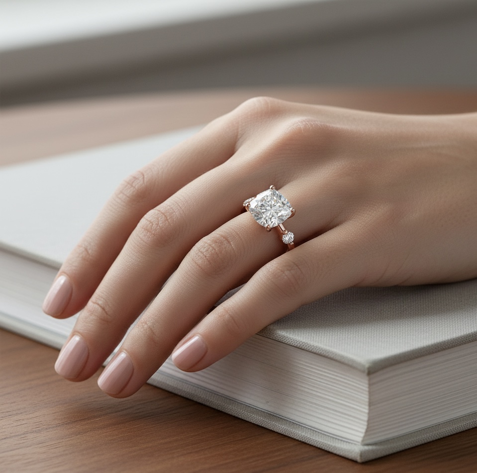 Ascend—Adorn Ring | Cushion-Cut Lab-Grown Diamond | Prong-set Diamonds Ring in 18K Rose Gold