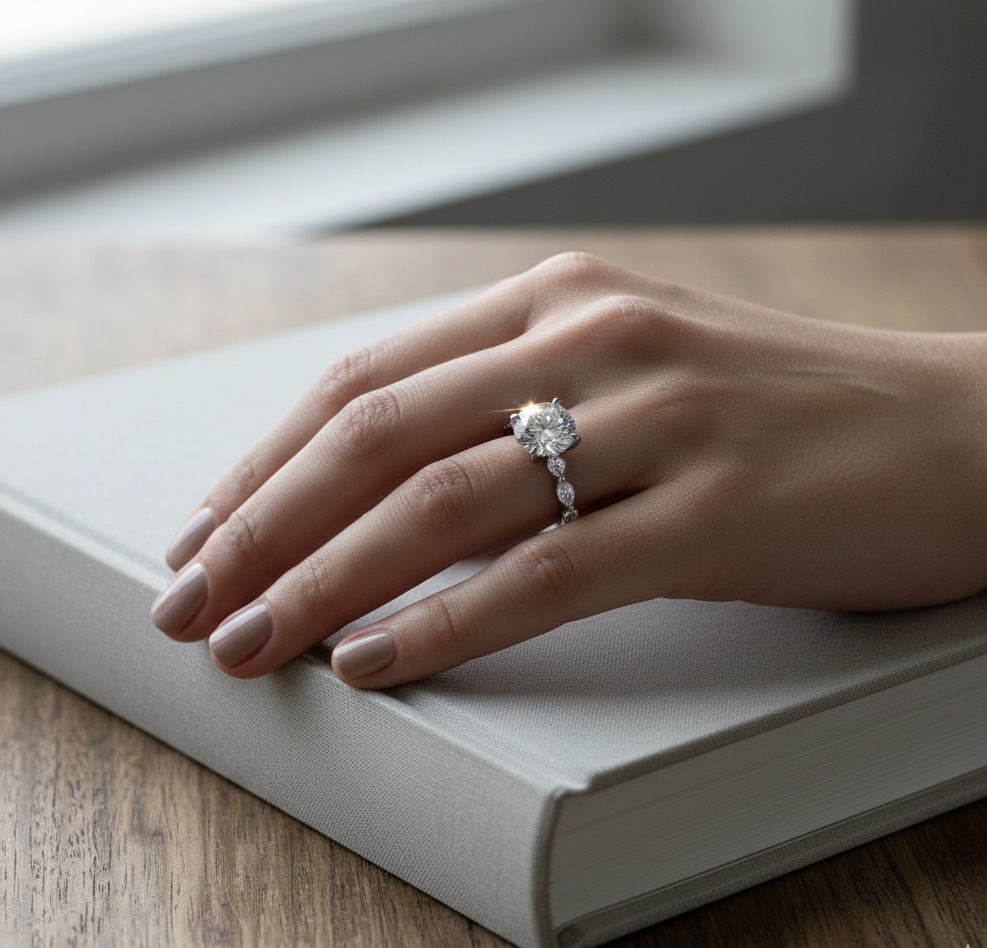 Bloom—Still Light Ring | Round-Cut Lab-Grown Diamond | Versailles Half Coverage Pave Ring in 18K White Gold