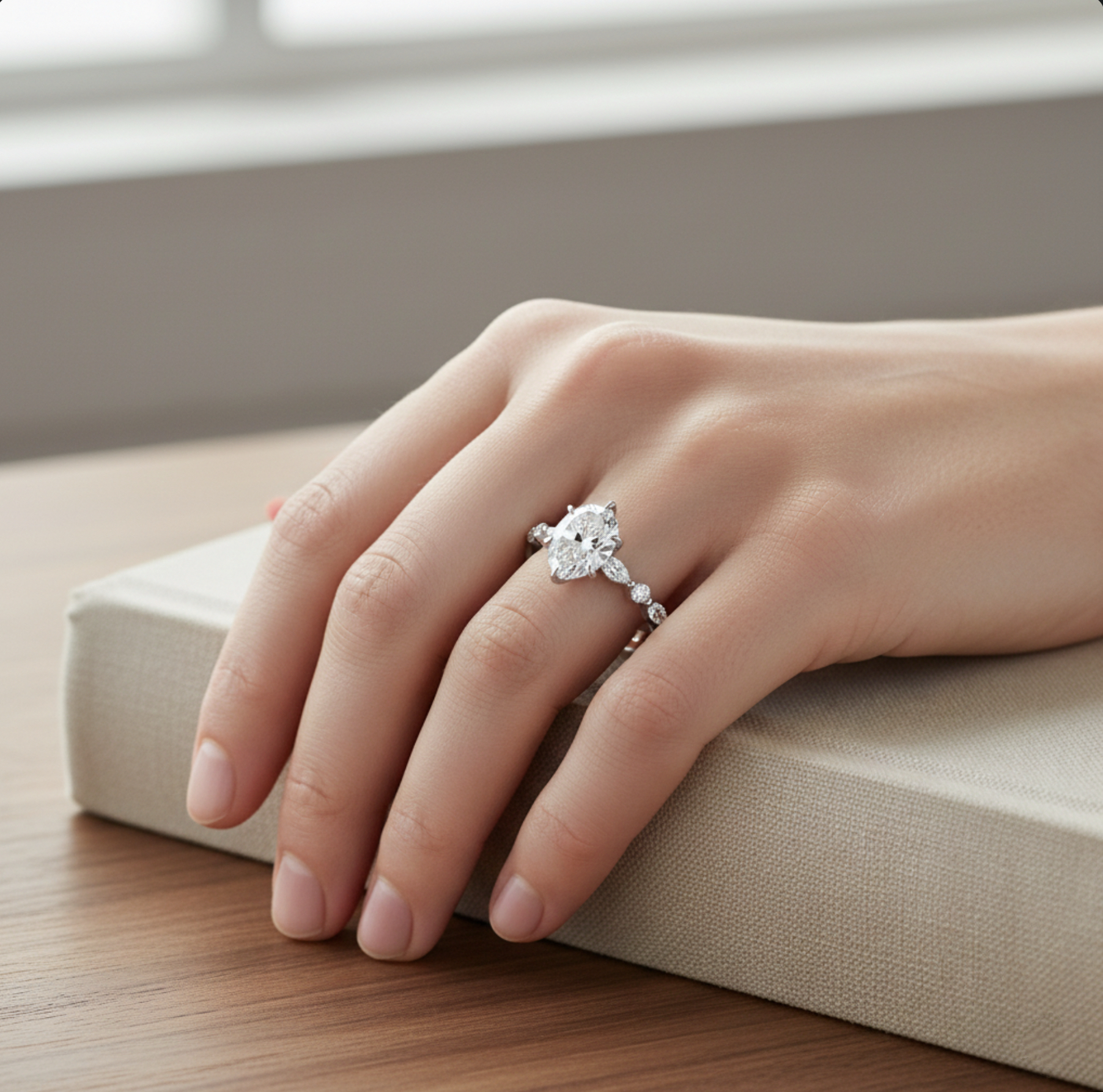 Bloom—Still Light Ring | Pear-Cut Lab-Grown Diamond | Versailles Half Coverage Pave Ring in 18K White Gold