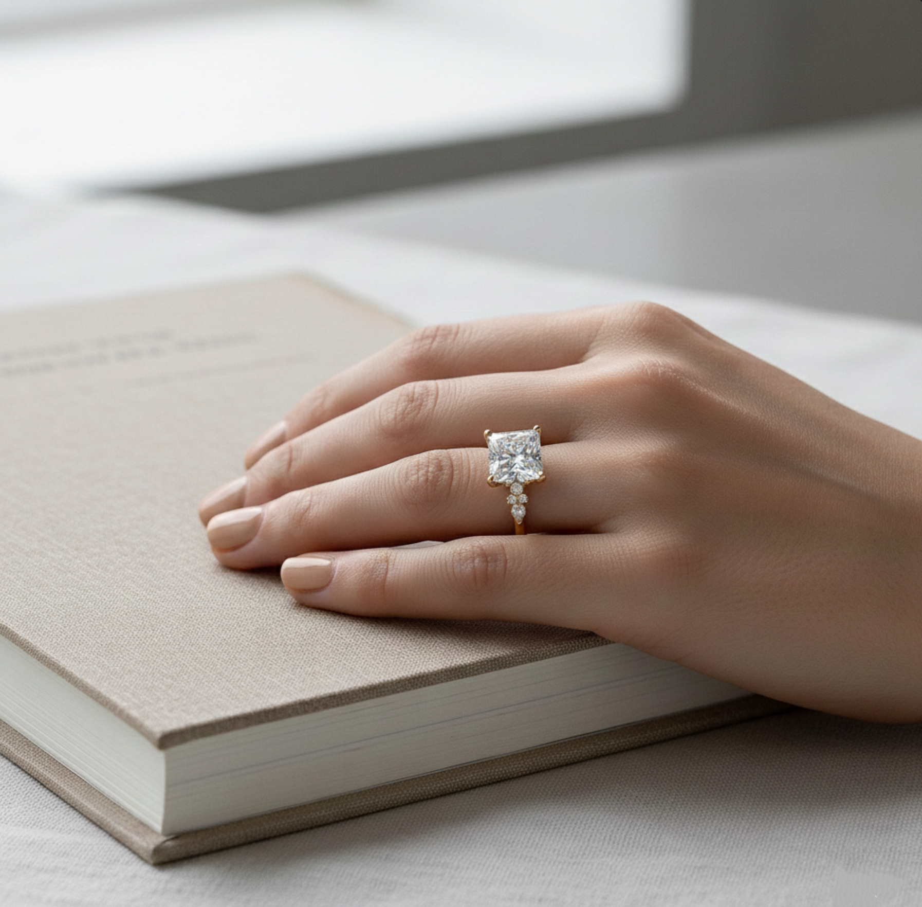 Radiate—Crowned Still Ring | Princess-Cut Lab-Grown Diamond | Pear and Round Diamonds Pave Ring in 18K Yellow Gold