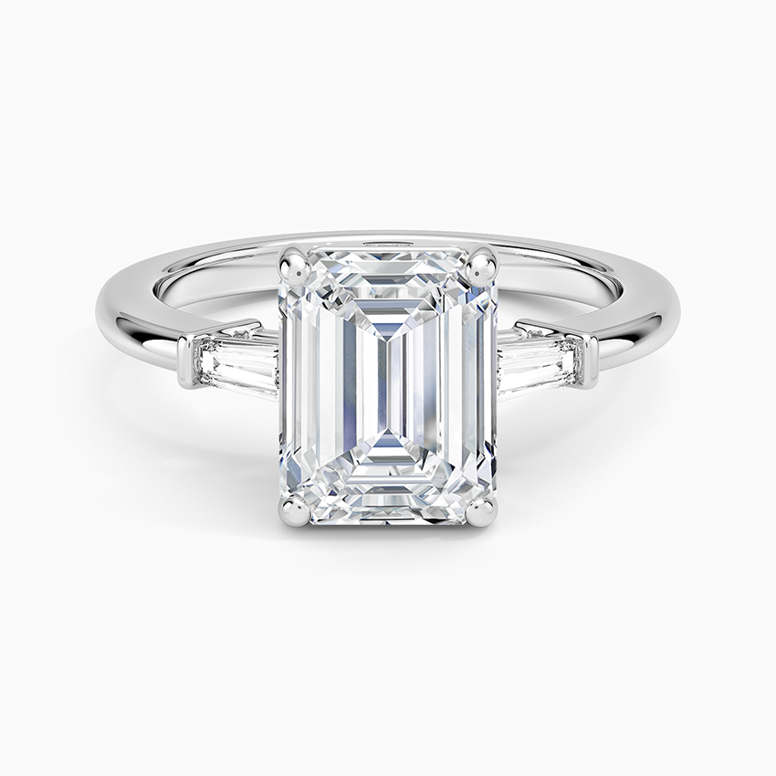 Ascend—Still Light Ring |Emerald-Cut Lab-Grown Diamond | Baguette Three Stone Ring in 18K White Gold