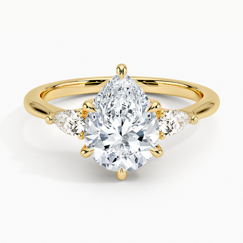 Bloom—Crowned Still Ring | Pear-Cut Lab-Grown Diamond | Pear Three Stone Diamonds Ring in 18K Yellow Gold