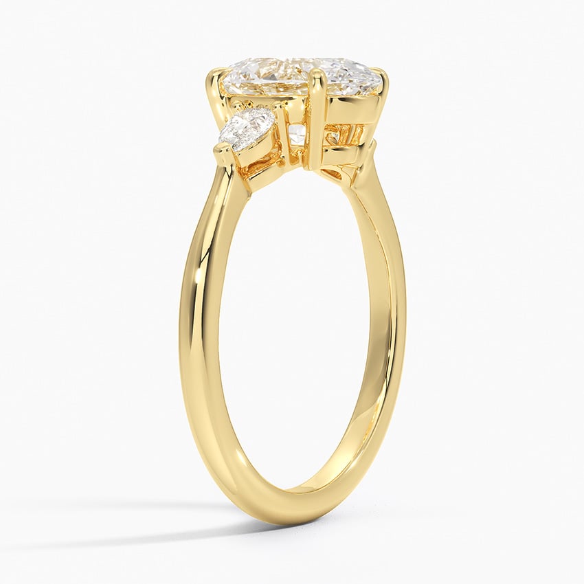 Bloom—Crowned Still Ring | Oval-Cut Lab-Grown Diamond | Pear Three Stone Diamonds Ring in 18K Yellow Gold