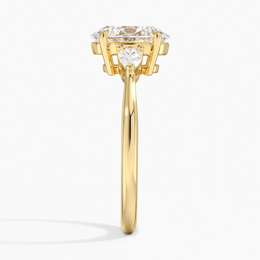 Bloom—Crowned Still Ring | Oval-Cut Lab-Grown Diamond | Pear Three Stone Diamonds Ring in 18K Yellow Gold