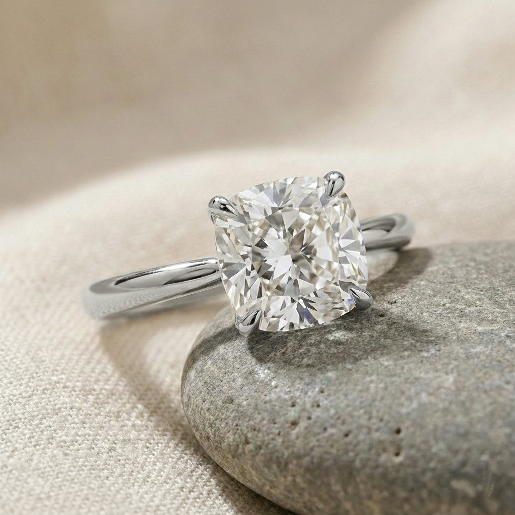 Ascend—Still Light Ring | Cushion-Cut Lab-Grown Diamond | Solitaire Diamonds Ring in 18K White Gold