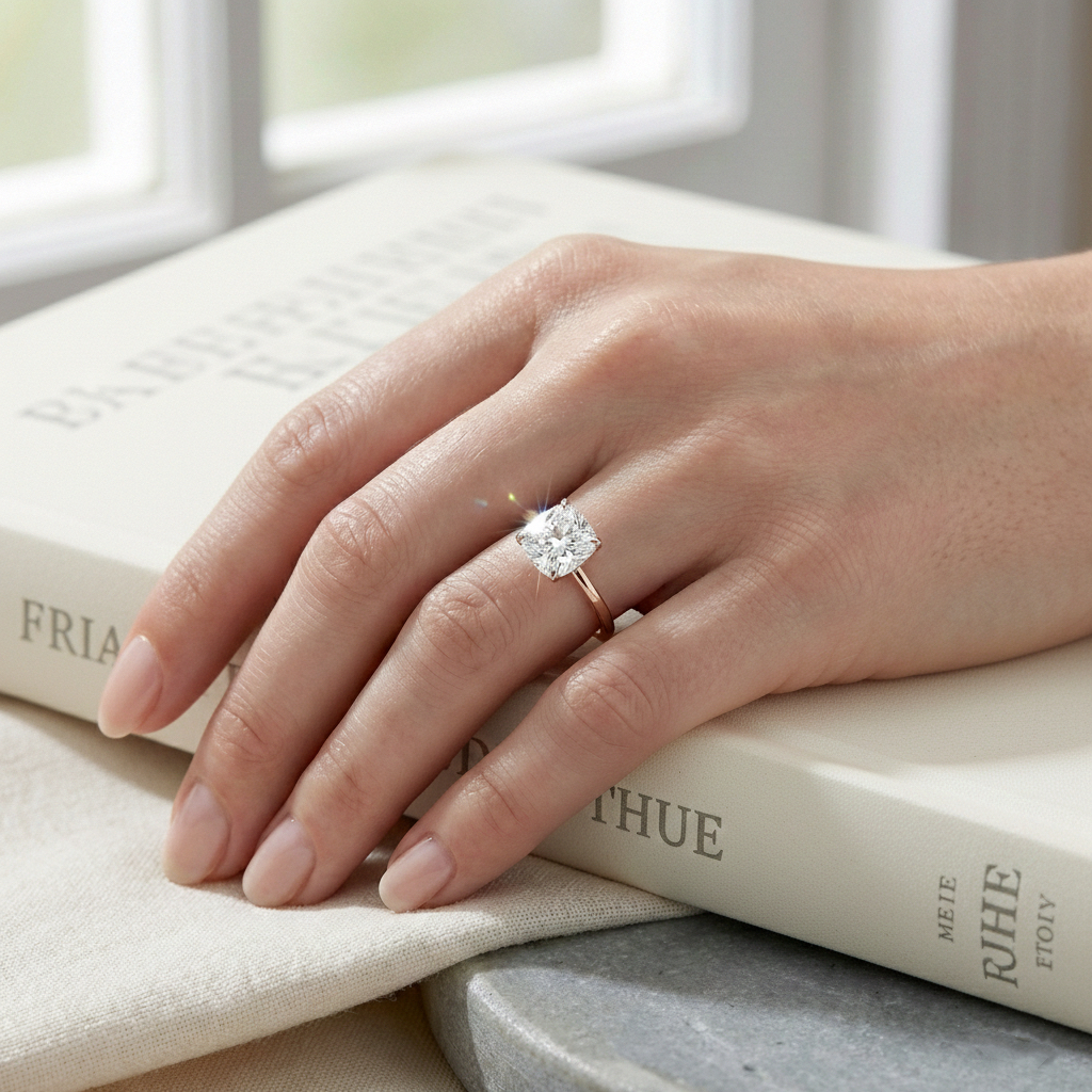 Ascend—Adorn Ring | Cushion-Cut Lab-Grown Diamond | Solitaire Diamonds Ring in 18K Rose Gold