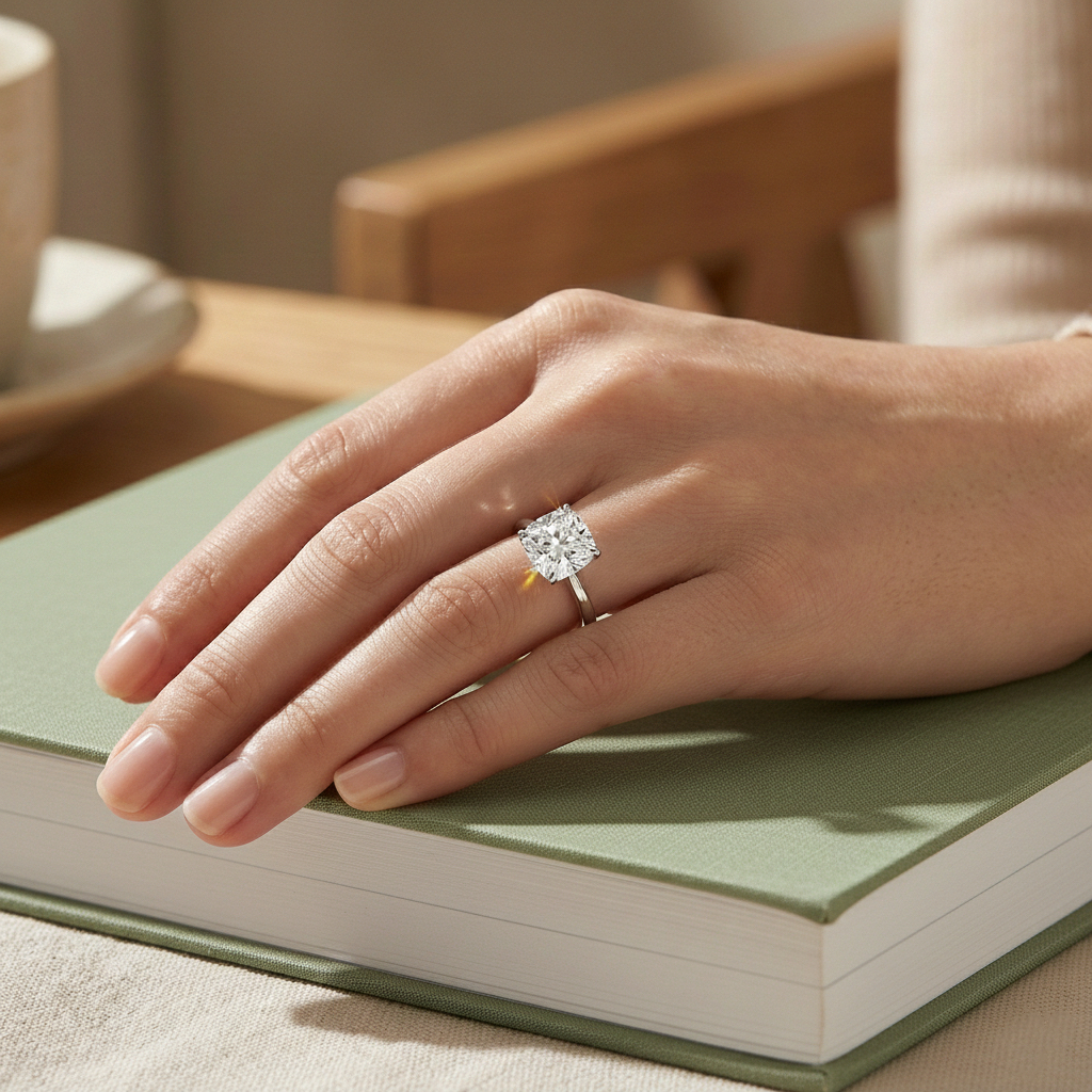 Ascend—Still Light Ring | Cushion-Cut Lab-Grown Diamond | Solitaire Diamonds Ring in 18K White Gold