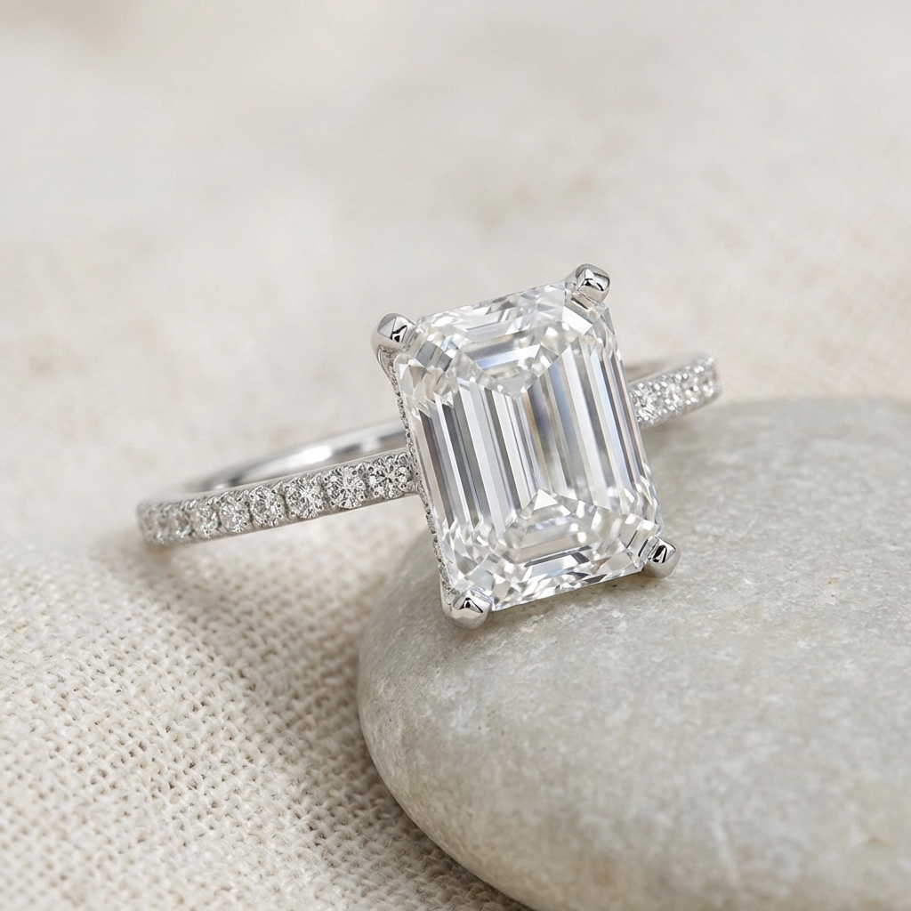 Ascend—Still Light Ring | Emerald-Cut Lab-Grown Diamond | Three-Quarter Coverage Diamonds Ring in 18K White Gold