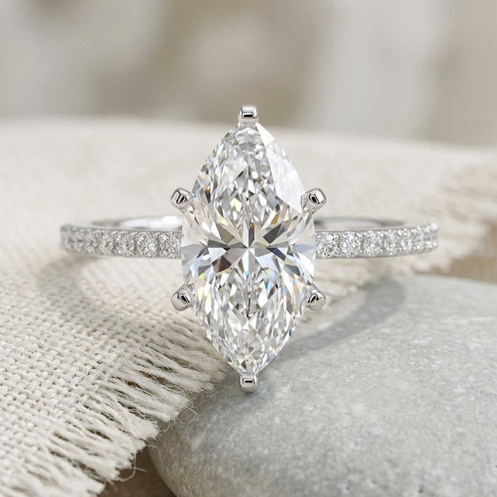 Ascend—Still Light Ring | Marquise-Cut Lab-Grown Diamond | Three-Quarter Coverage Diamonds Ring in 18K White Gold