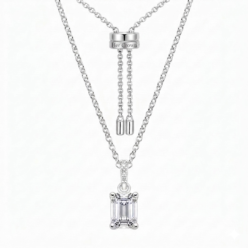 Ascend—Still Light Necklace |Emerald-Cut Lab-Grown Diamond | Pave Diamond Pendant in 18K White Gold