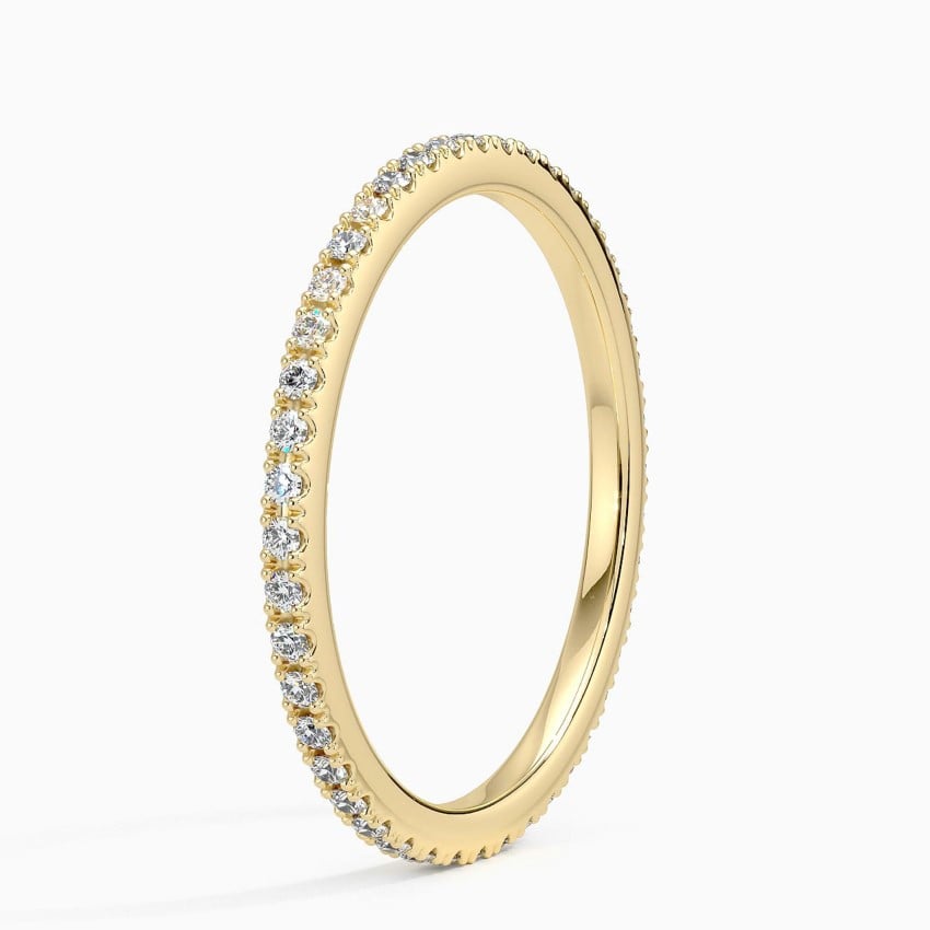 Milestone Band—Crown Still Ring  | Round-Cut Lab-Grown Diamond | Pave Ring in 18K Yellow Gold