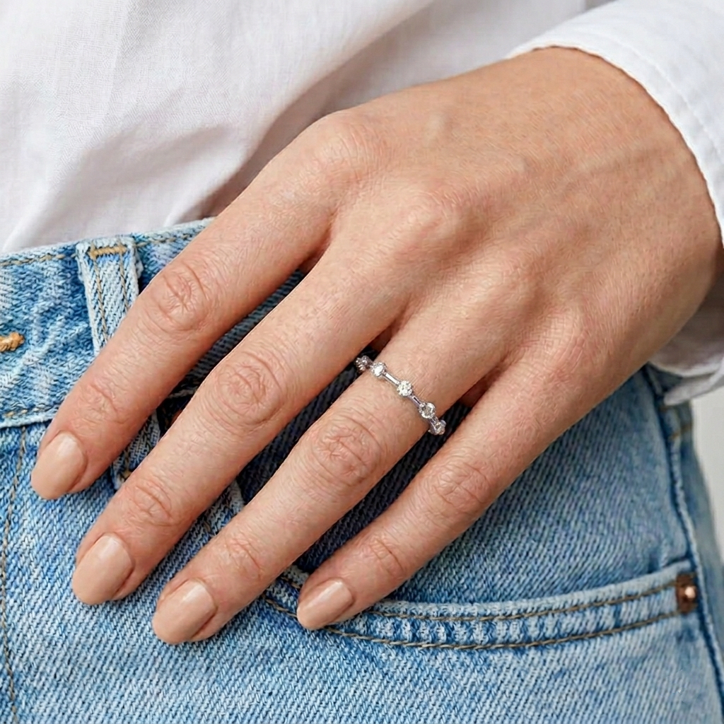 Milestone Band—Still Light Ring  | Round-Cut Lab-Grown Diamond | Prong-Set Ring in 18K White Gold