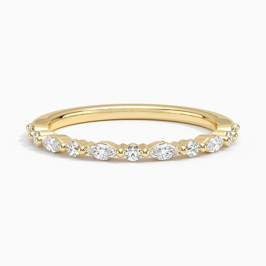 Milestone Band—Crown Still Ring  | Round Marquise -Cut Lab-Grown Diamond | Versailles Half Coverage Ring in 18K Yellow Gold