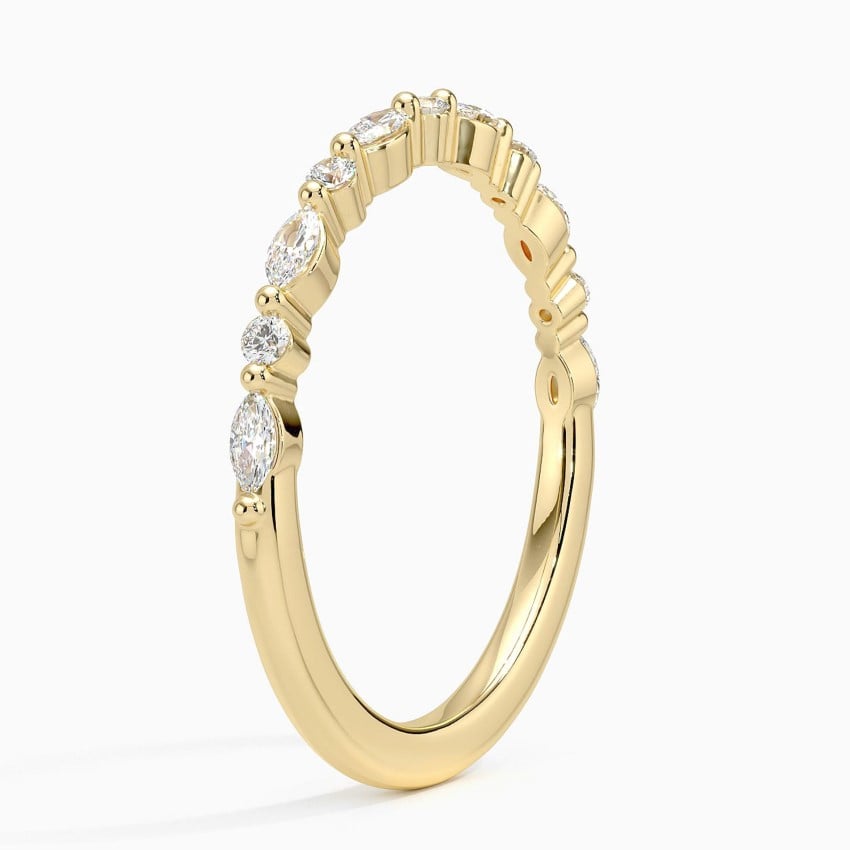 Milestone Band—Crown Still Ring  | Round Marquise -Cut Lab-Grown Diamond | Versailles Half Coverage Ring in 18K Yellow Gold