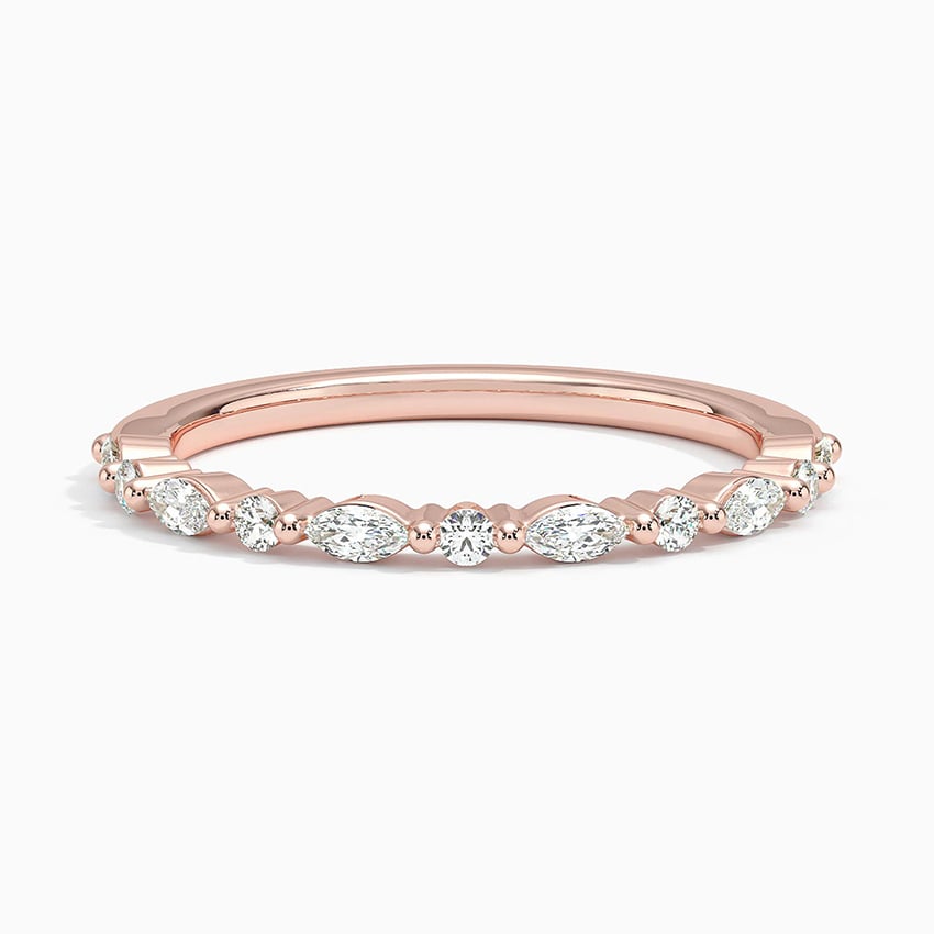 Milestone Band—Adorn Ring  | Round Marquise -Cut Lab-Grown Diamond | Versailles Half Coverage Ring in 18K Rose Gold