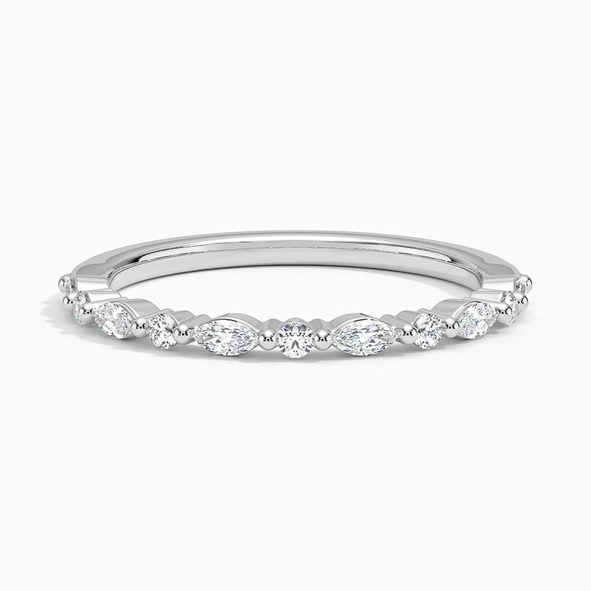 Milestone Band—Still Light Ring  | Round Marquise -Cut Lab-Grown Diamond | Versailles Half Coverage Ring in 18K White Gold