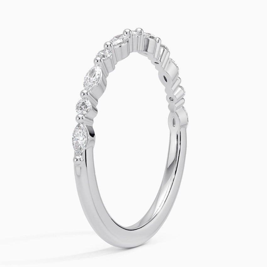 Milestone Band—Still Light Ring  | Round Marquise -Cut Lab-Grown Diamond | Versailles Half Coverage Ring in 18K White Gold
