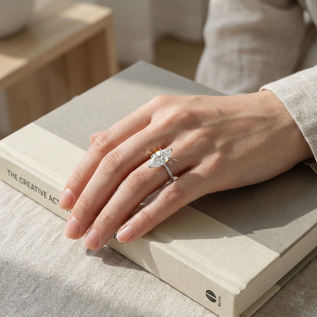 Ascend—Still Light Ring | Marquise-Cut Lab-Grown Diamond | Three-Quarter Coverage Diamonds Ring in 18K White Gold