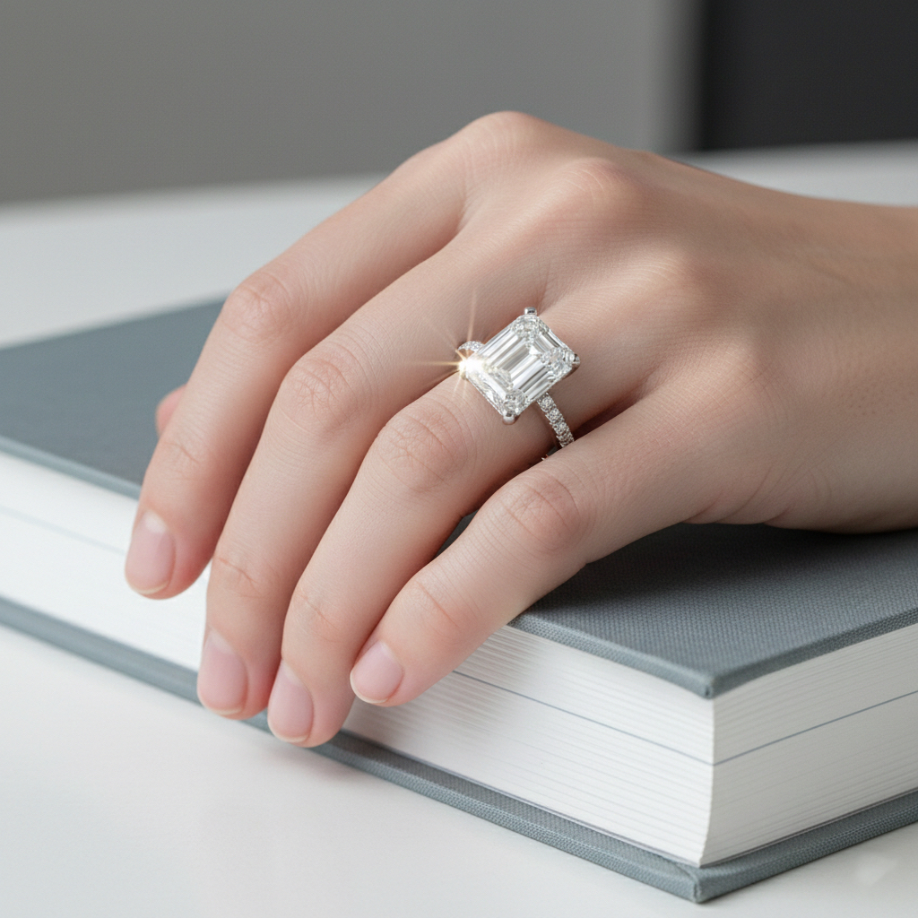 Ascend—Still Light Ring | Emerald-Cut Lab-Grown Diamond | Three-Quarter Coverage Diamonds Ring in 18K White Gold