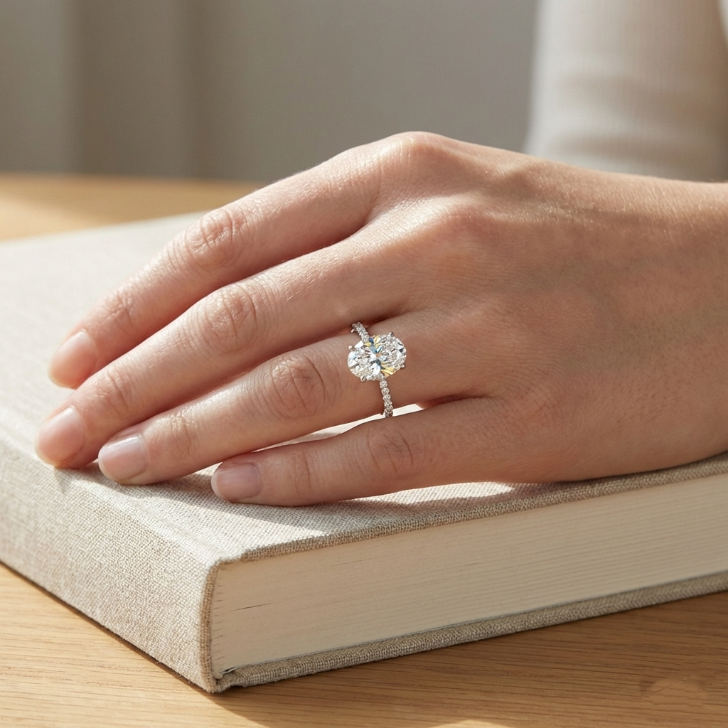 Bloom—Still Light Ring | Oval-Cut Lab-Grown Diamond | Three-Quarter Coverage Diamonds Ring in 18K White Gold