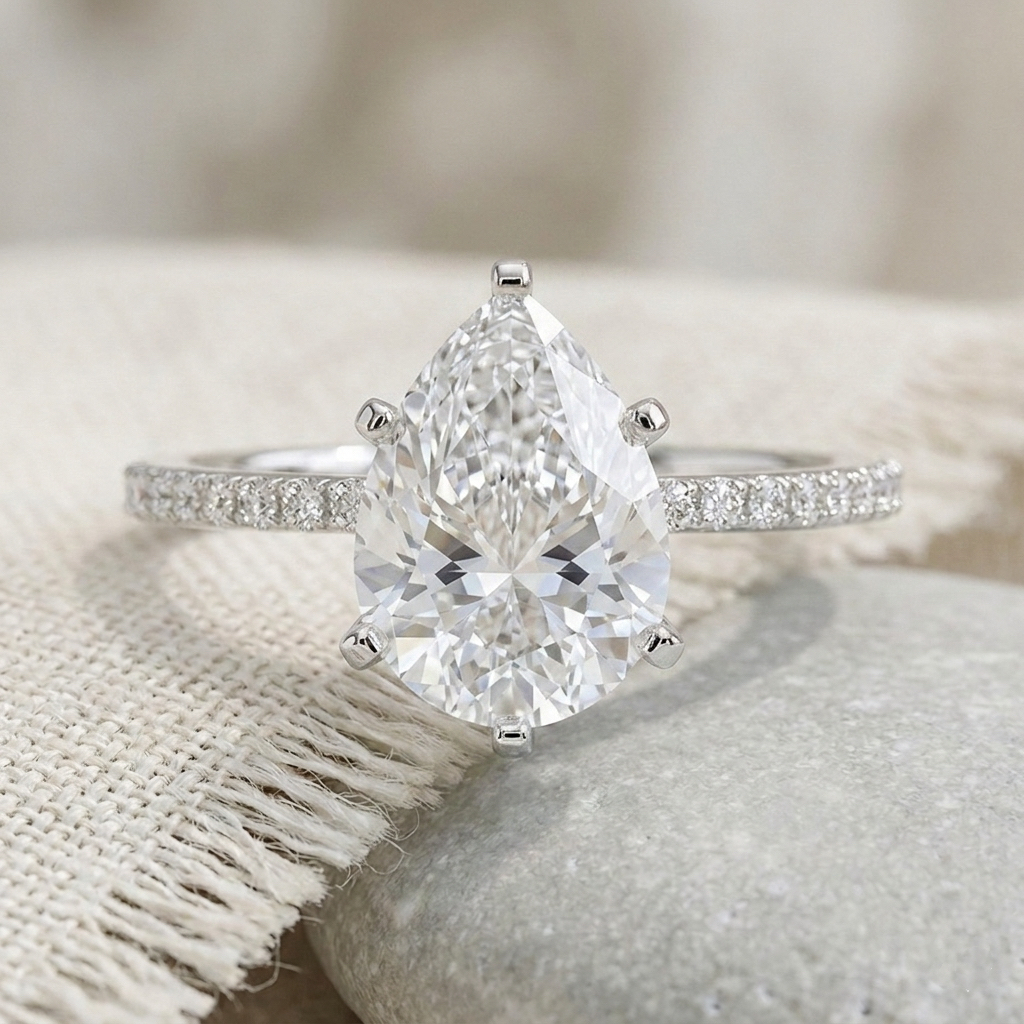 Bloom—Still Light Ring | Pear-Cut Lab-Grown Diamond | Three-Quarter Coverage Diamonds Ring in 18K White Gold