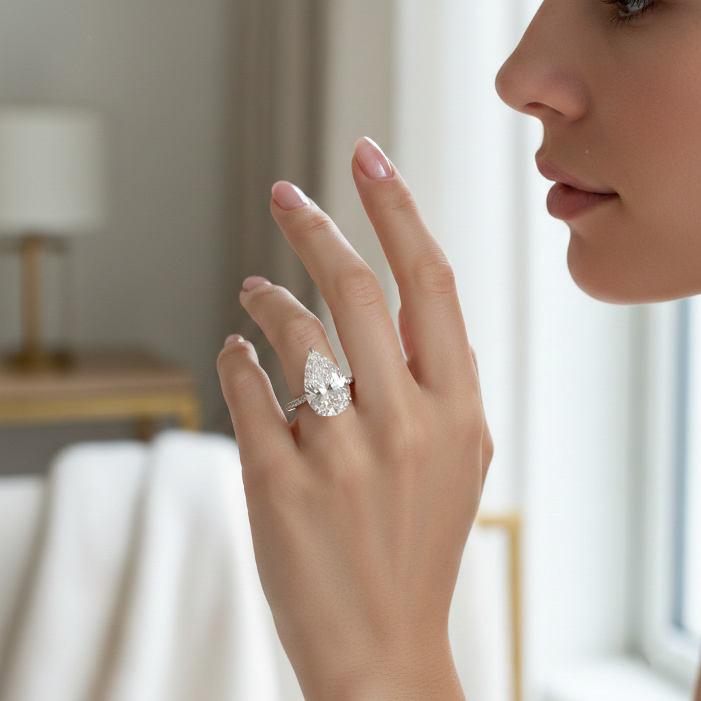 Bloom—Still Light Ring | Pear-Cut Lab-Grown Diamond | Three-Quarter Coverage Diamonds Ring in 18K White Gold