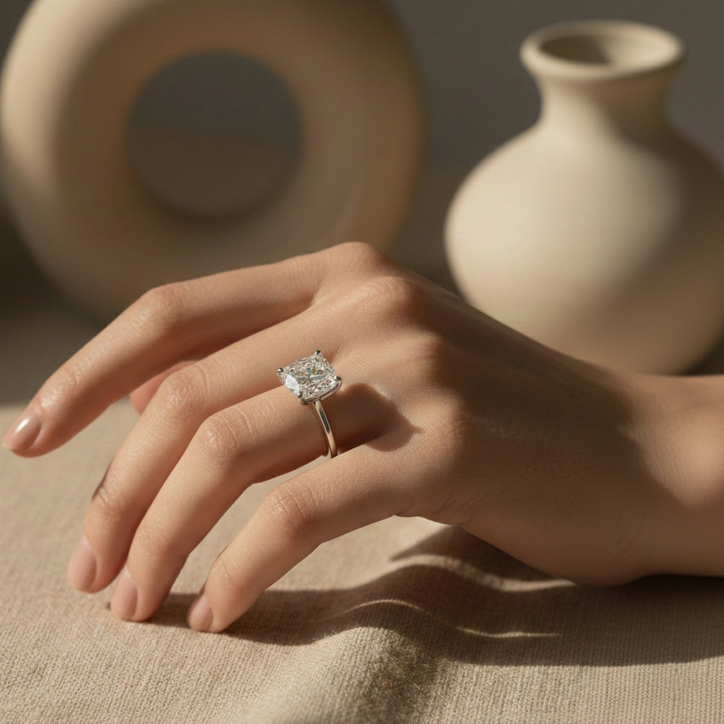 Ascend—Still Light Ring | Cushion-Cut Lab-Grown Diamond | Solitaire Diamonds Ring in 18K White Gold