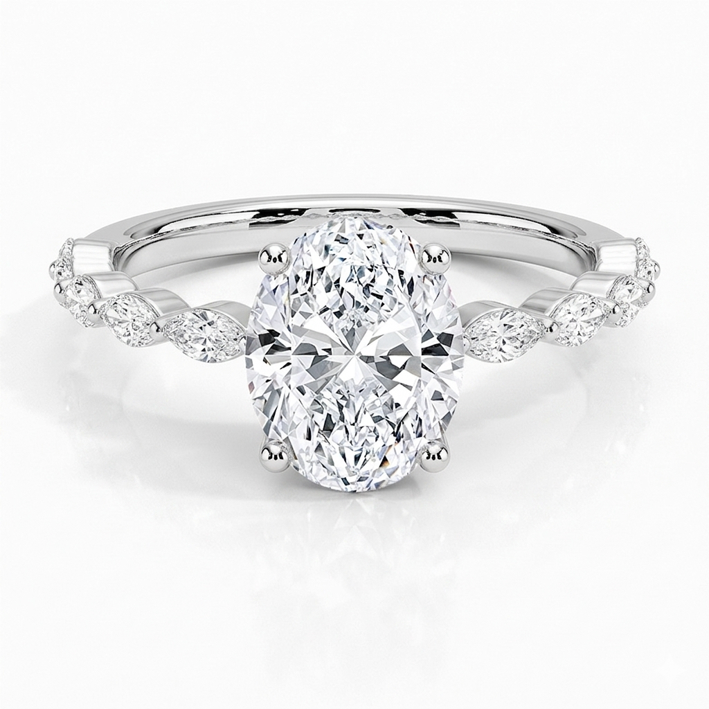 Bloom—Still Light Ring | Oval Diamond in Marquise Half Coverage