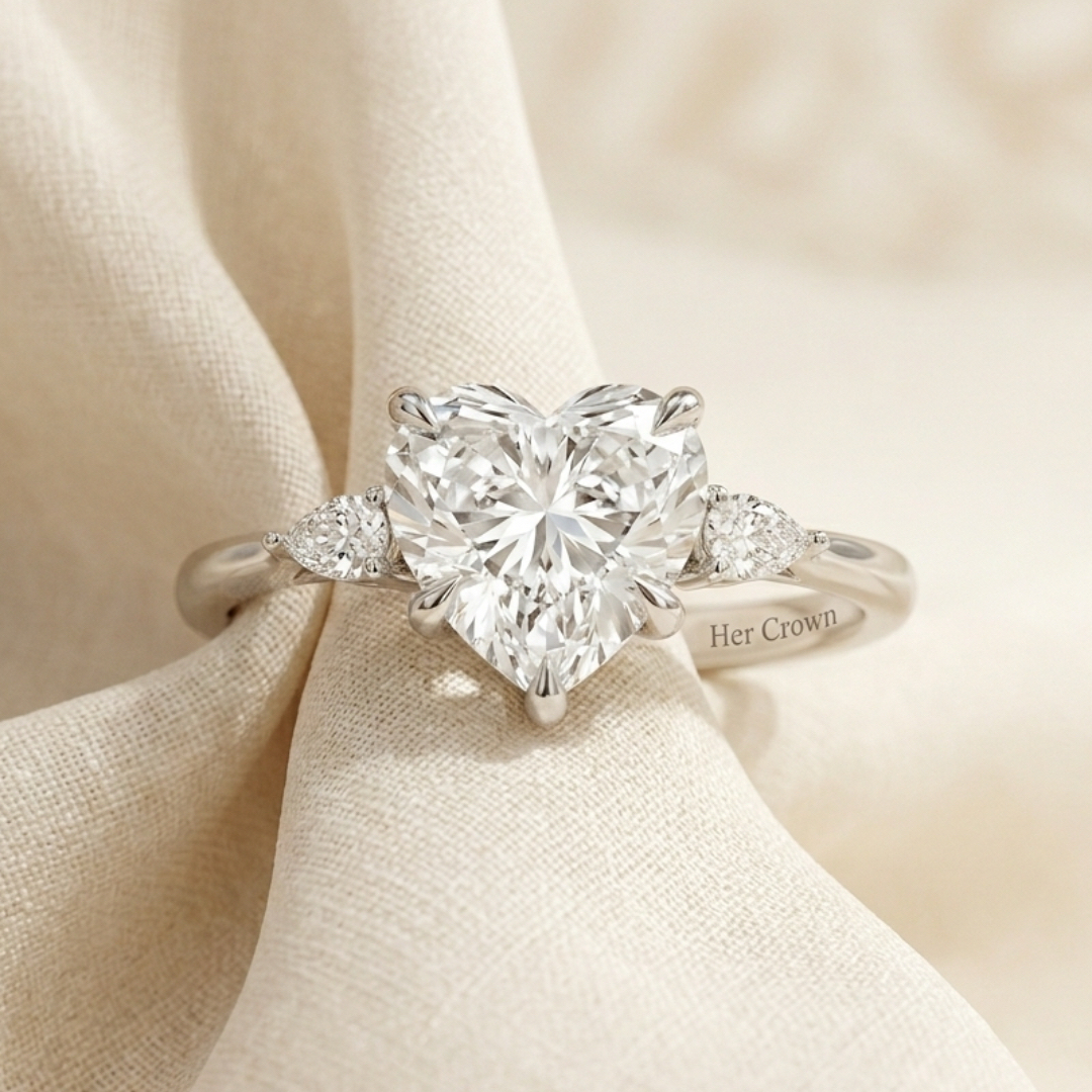Bloom—Still Light Ring | Heart Diamond in Pear Three Stone