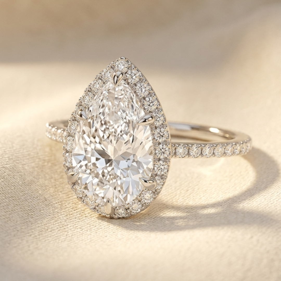 Bloom—Still Light Ring | Pear Diamond in Hidden Halo