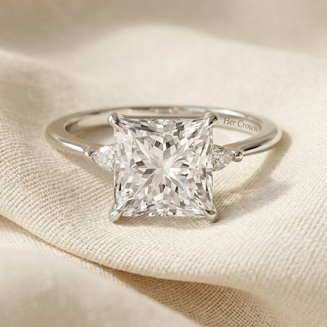 Radiate—Still Light Ring | Princess Diamond in Pear Three Stone