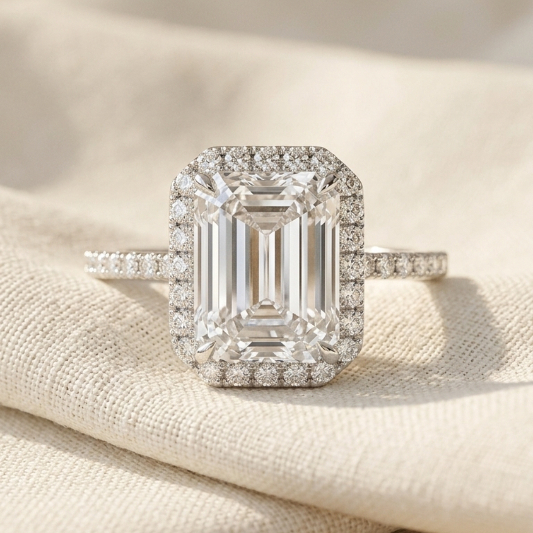 Ascend—Still Light Ring | Emerald Diamond in Hidden Halo