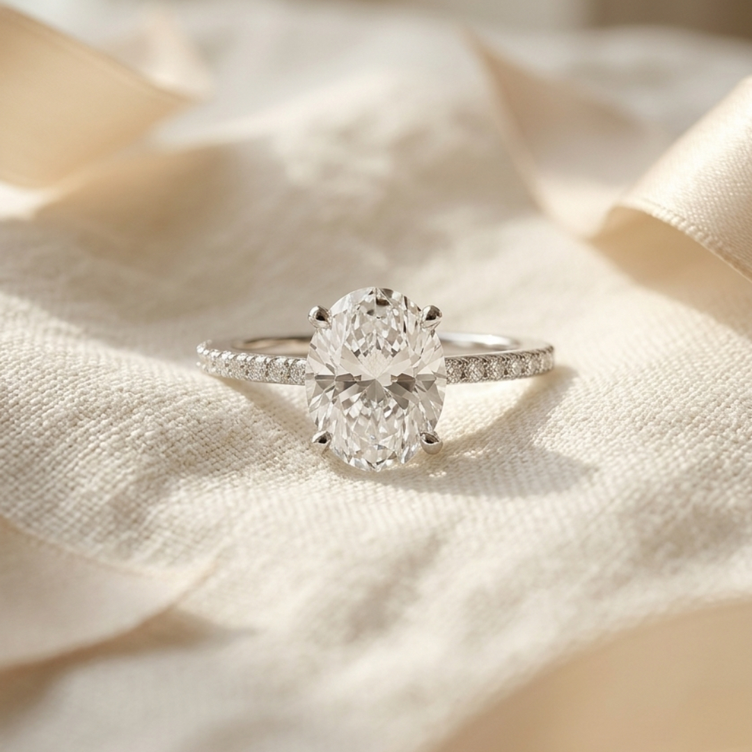 Bloom—Still Light Ring | Oval Diamond in Three-Quarter Coverage