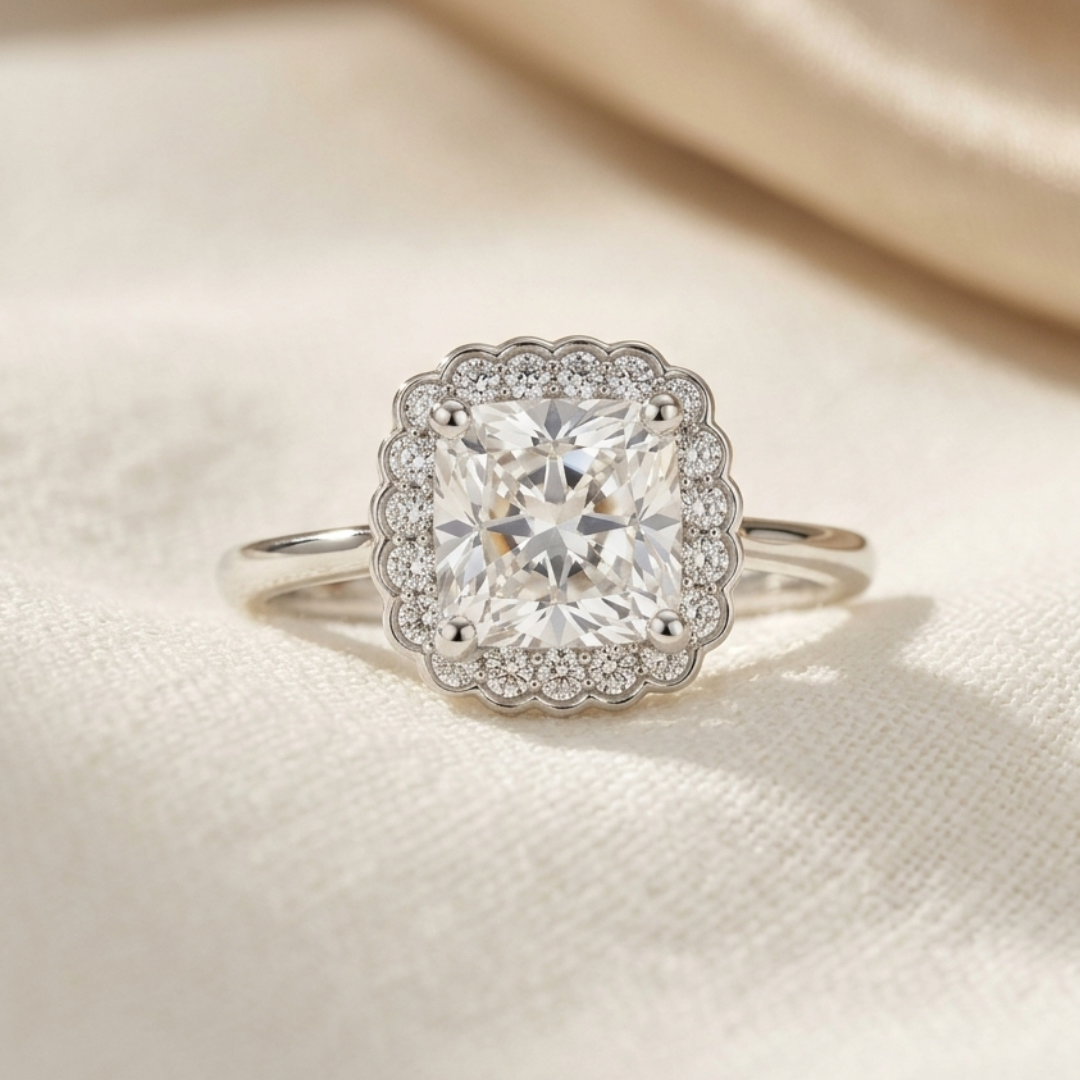 Ascend—Still Light Ring | Cushion Diamond in Floral Halo