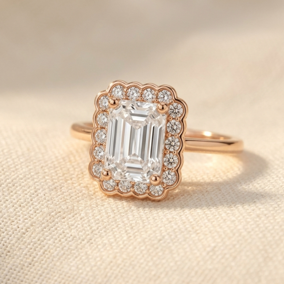 Ascend—Adorn Ring | Emerald Diamond in Floral Halo