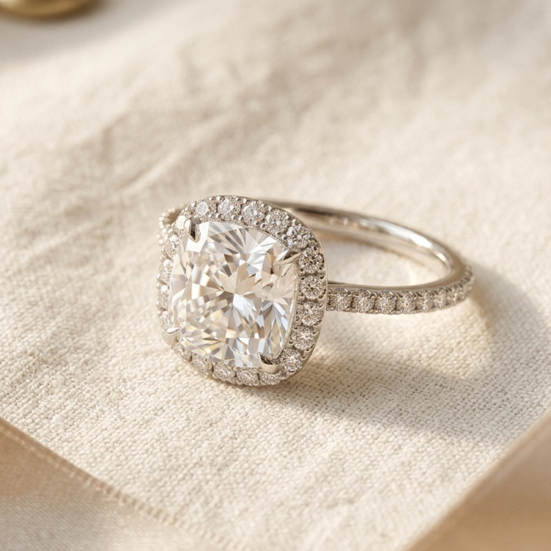 Ascend—Still Light Ring | Cushion Diamond in Hidden Halo