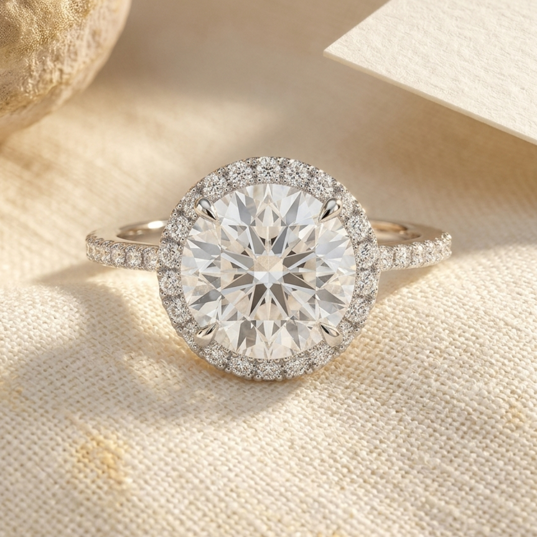 Bloom—Still Light Ring | Round Diamond in Floral Halo