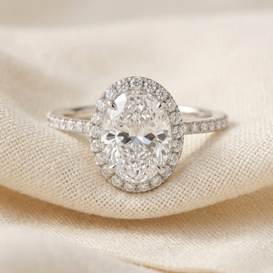 Bloom—Still Light Ring | Oval Diamond in Hidden Halo